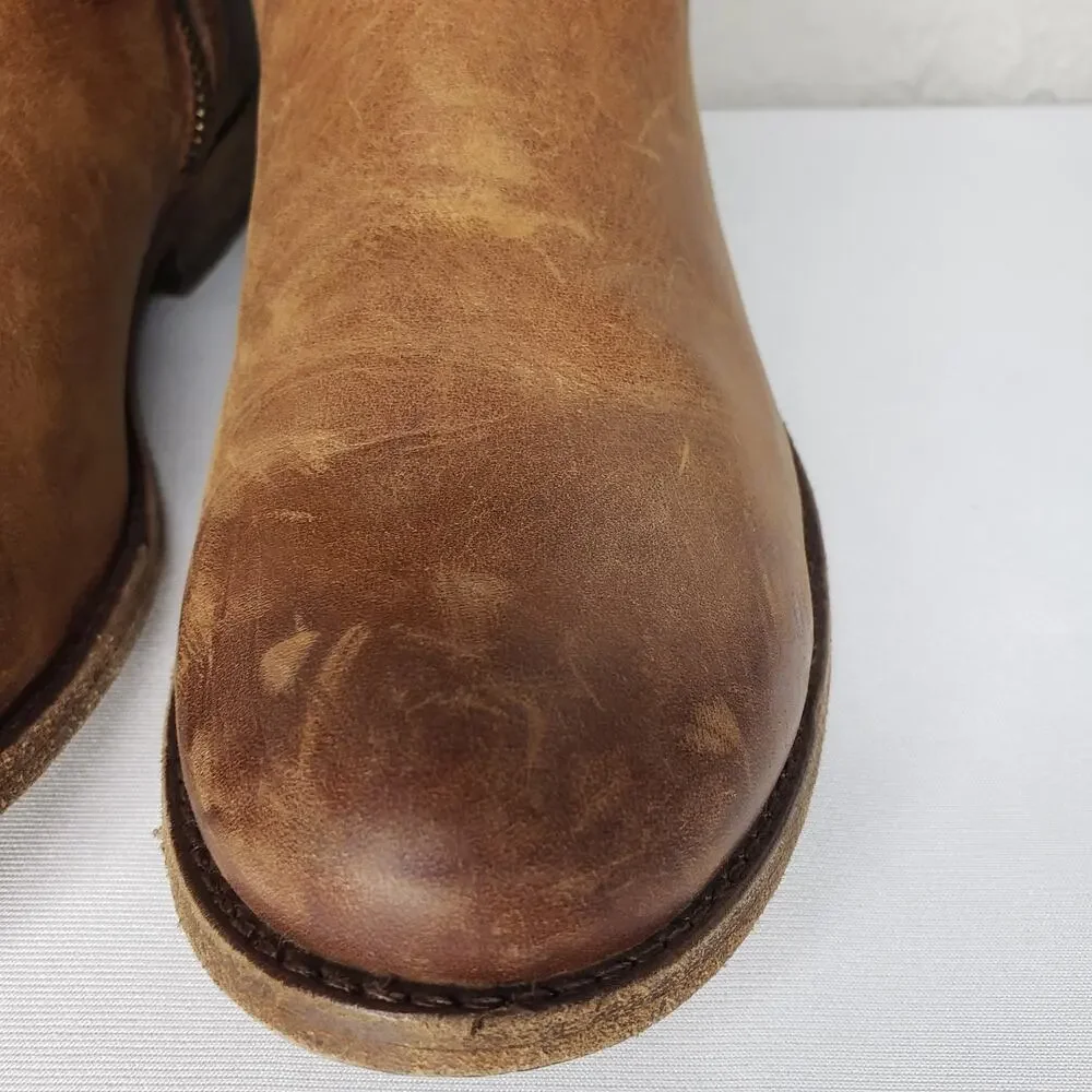 Frye Melissa Size 7B Button Inside Zip Tall Leather Boots Cognac Distressed